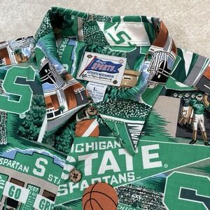 Reyn Spooner Michigan State Spartan Hawaiian Shirt Men's L Green MSU